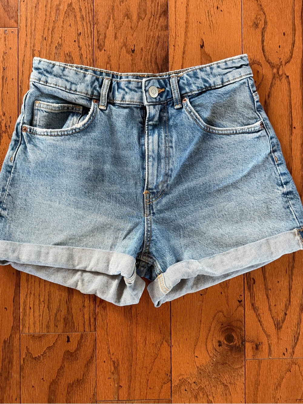 Zara Light Blue Rolled-Hem Denim Shorts